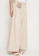 Spodnie damskie - Beżowe Spodnie Typu Palazzo z Kwiatową Broszką Lirisse - miniaturka - grafika 1