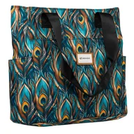 Torebki damskie - Damska torebka shopper z tkaniny na ramię w pawie pióra - Rovicky - miniaturka - grafika 1