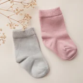 Skarpetki dla dzieci - Skarpetki dla noworodka bambusowe 2-pak - szary-pudrowy róż - miniaturka - grafika 1