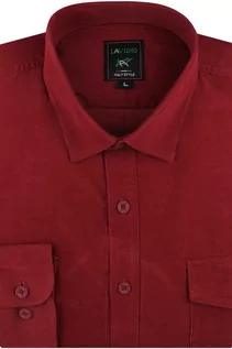 Koszule męskie - Koszula Męska Sztruksowa na co dzień do pracy robocza gładka czerwona malinowa z długim rękawem w kroju REGULAR Laviino B498 - grafika 1