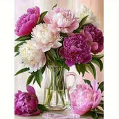 Rękodzieło - TEMU 1 szt. Zestaw do Malowania Diamentami 5D - Peonie w Wazonie, 30x40 cm, Okrągłe Płótno z Kompletem Narzędzi, Idealny Prezent na Dzień , Dekoracja - miniaturka - grafika 1