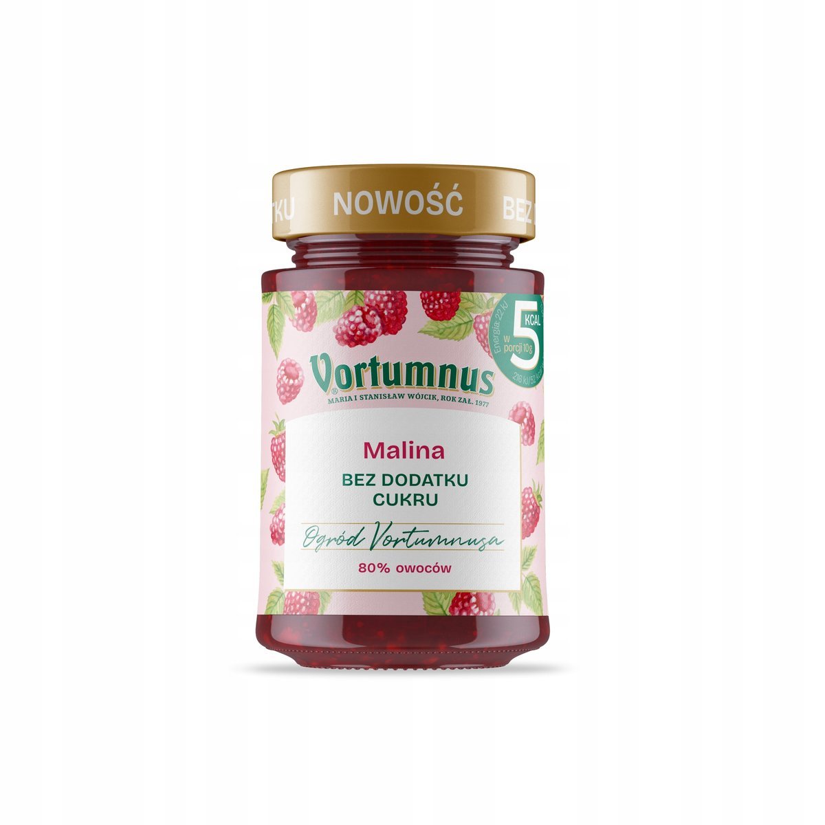 DŻEM MALINOWY BEZ CUKRU 80% OWOCÓW VORTUMNUS 300G