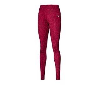 Legginsy - Mizuno Legginsy damskie z nadrukiem Czerwony Czerwony perski L - grafika 1