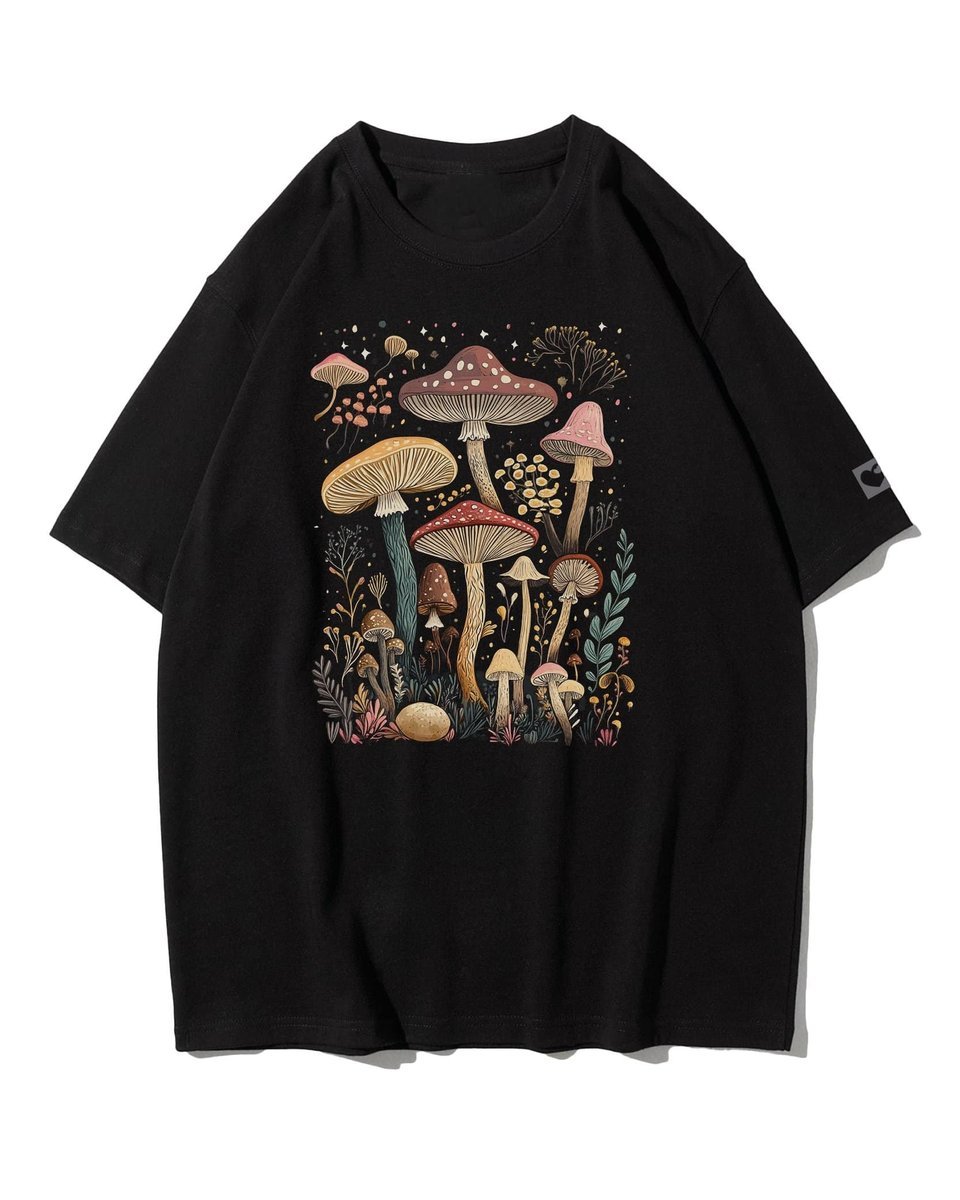 Koszulka oversize Magiczne Leśne Grzyby Zbieranie Hobby Czarny 3XL