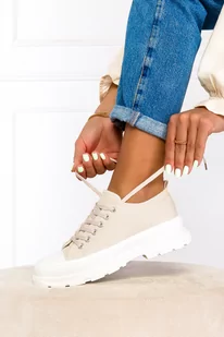 Beżowe trampki na platformie buty sportowe sznurowane Casu ZY202-8 - Trampki damskie - miniaturka - grafika 1