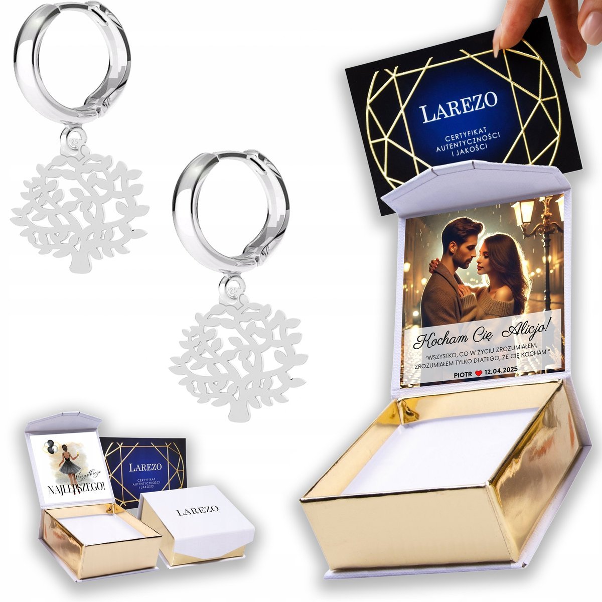 Kolczyki Srebrne 925 Drzewa Drzewka Życia Drzewo Blaszki Tree NADRUK