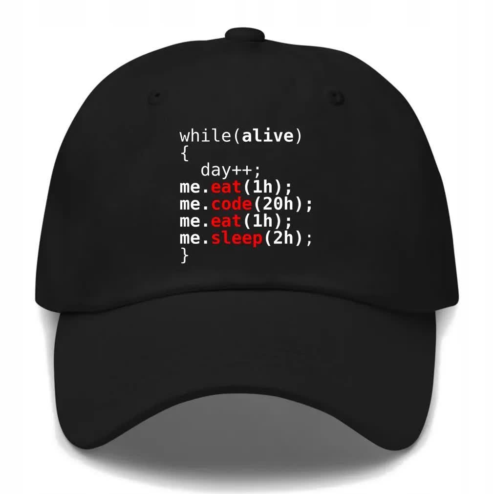 Czapka z Daszkiem PĘTLA ŻYCIA Dla Programisty Informatyka Wzory Czarna