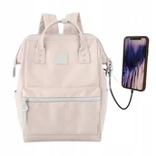 Plecaki - Plecak w kolorze pudrowego różu zawieszony na regulowanych szelkach i wyposażony w port USB - Himawari - miniaturka - grafika 1