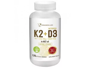 Progress Labs Progress Labs Witamina K2 MK-7 z Natto 100g + D3 2000IU 50g w oleju MCT suplement diety 120 kapsułek miękkich - Witaminy i minerały - miniaturka - grafika 1