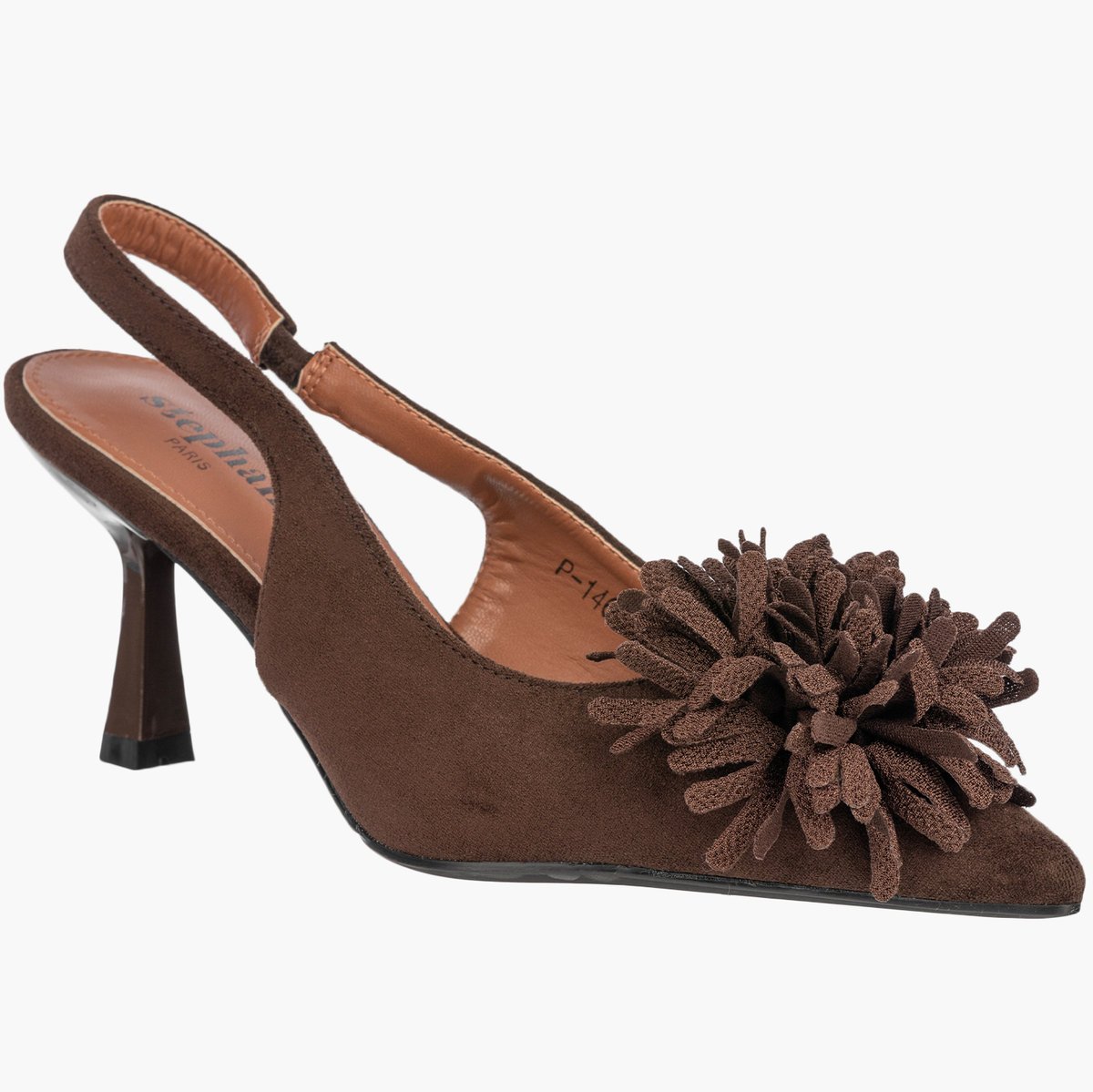 Szpilki Damskie Czółenka Slingback z Kwiatem Eleganckie Brązowe 39
