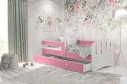 Łóżka dla dzieci i młodzieży - Łóżko dziecięce 160x80 biały różowy HAPPY - miniaturka - grafika 1