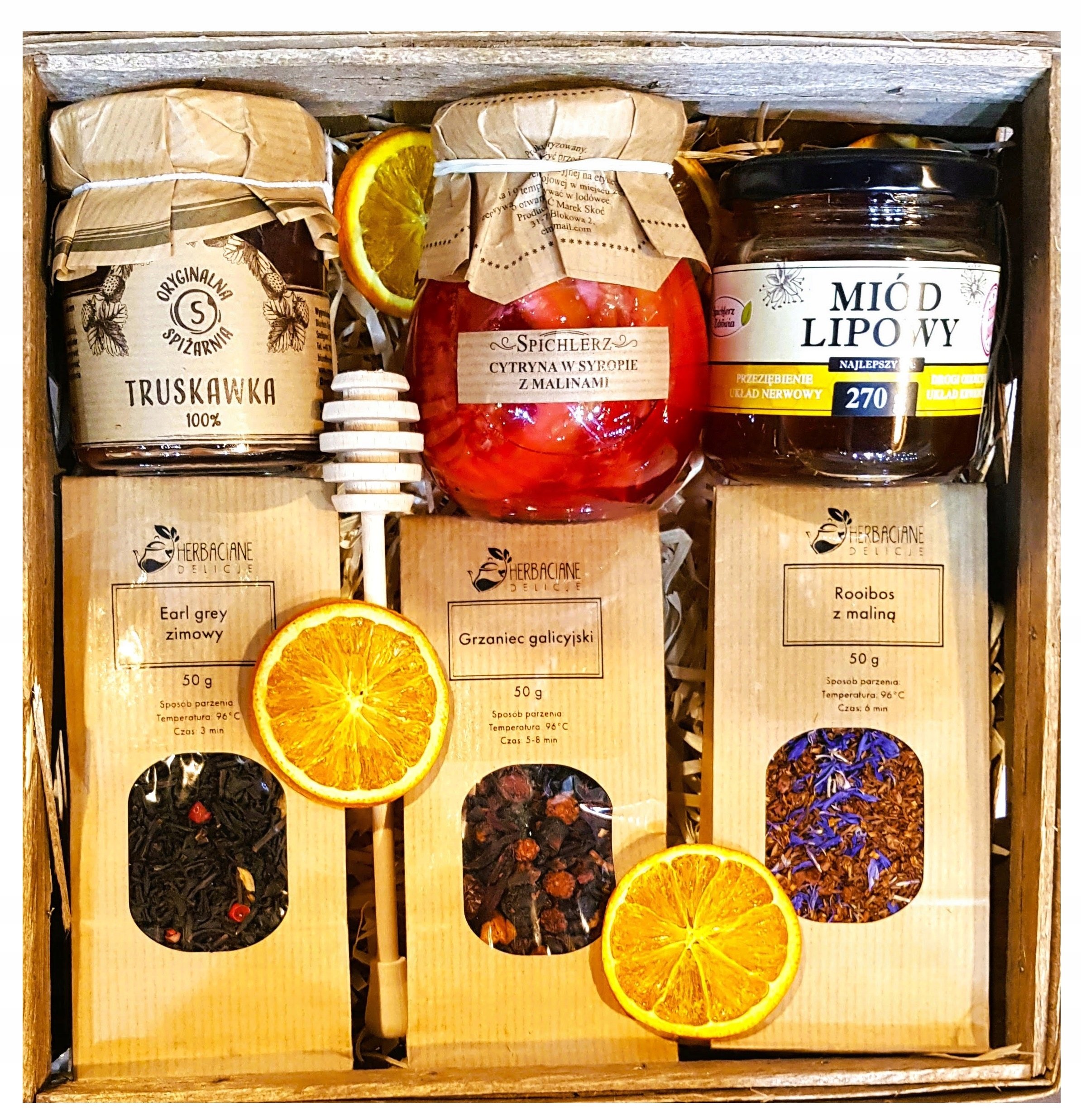Kosz Zestaw Prezentowy Upominek Herbata Miód Na Urodziny