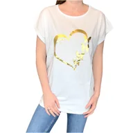 Koszulki i topy damskie - T-shirt damski biały złote serce duże rozmiary 3XL - miniaturka - grafika 1