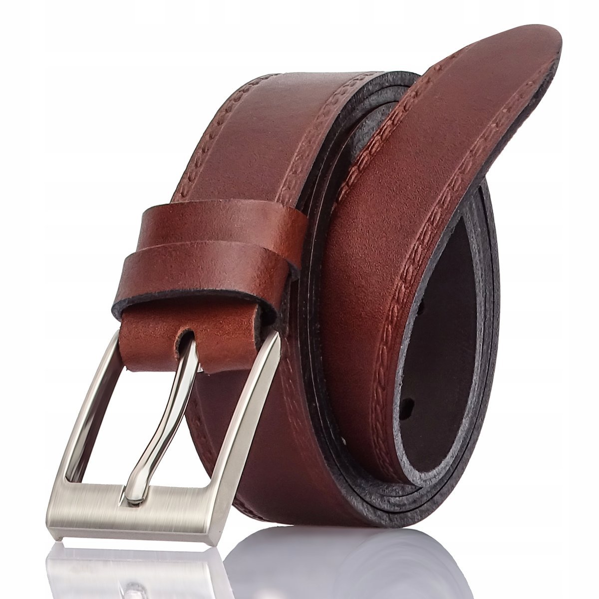 BRĄZOWY Męski 120cm WĄSKI Pasek GRACIO skórzany