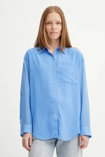 Calvin Klein koszula damska kolor niebieski relaxed z kołnierzykiem klasycznym LV044B902G - Koszule damskie - miniaturka - grafika 1