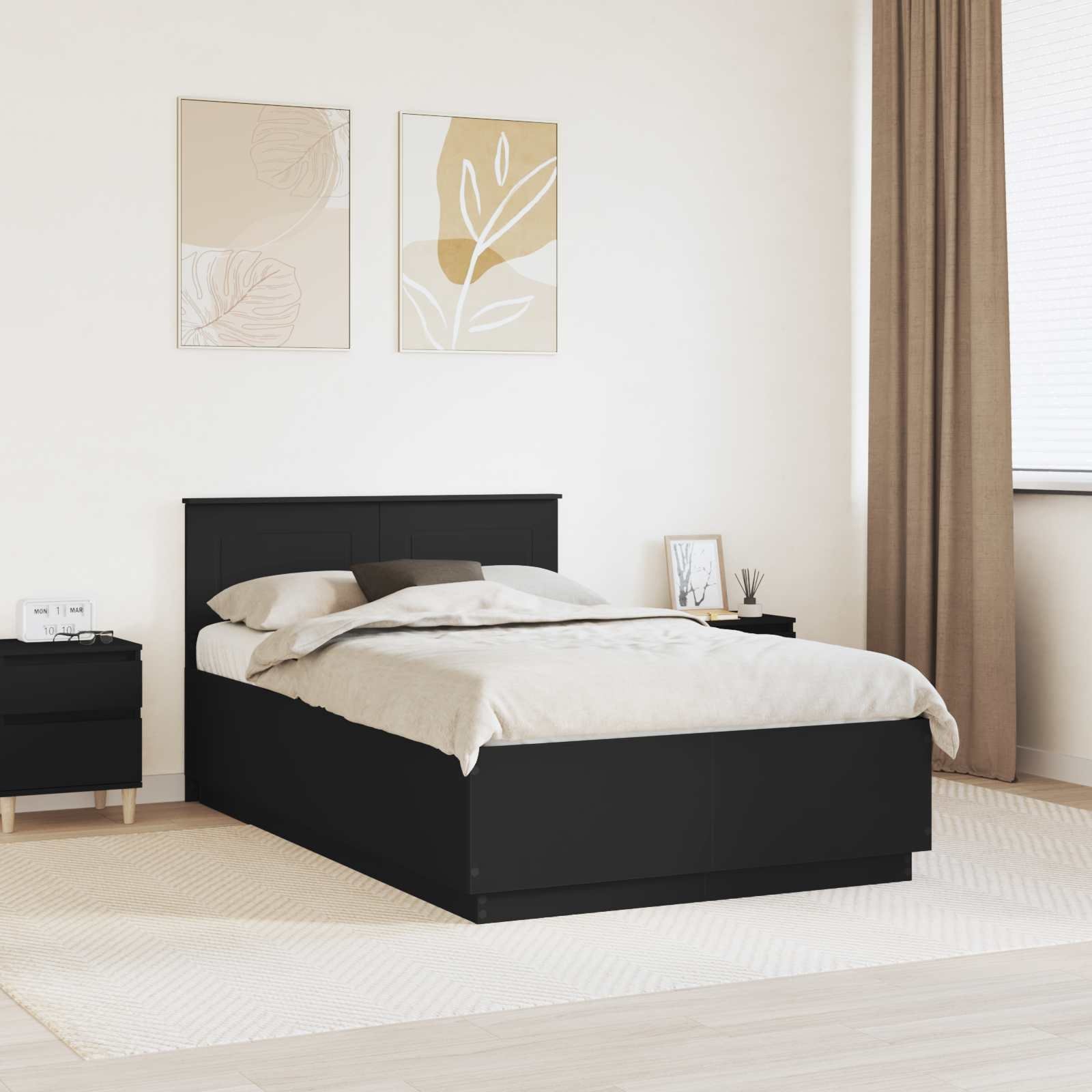 vidaXL Ramka łóżka Czarny 135 x 190 cm Materiał drewnopochodny