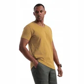 Koszulki męskie - Modna męska bawełniana koszulka serek basic musztardowa V8 OM-TSBS-0145 L - miniaturka - grafika 1