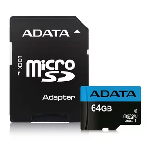 Karta micro 64GB microSD AData mikro A1 V10+adaptr - Nośniki danych - miniaturka - grafika 1