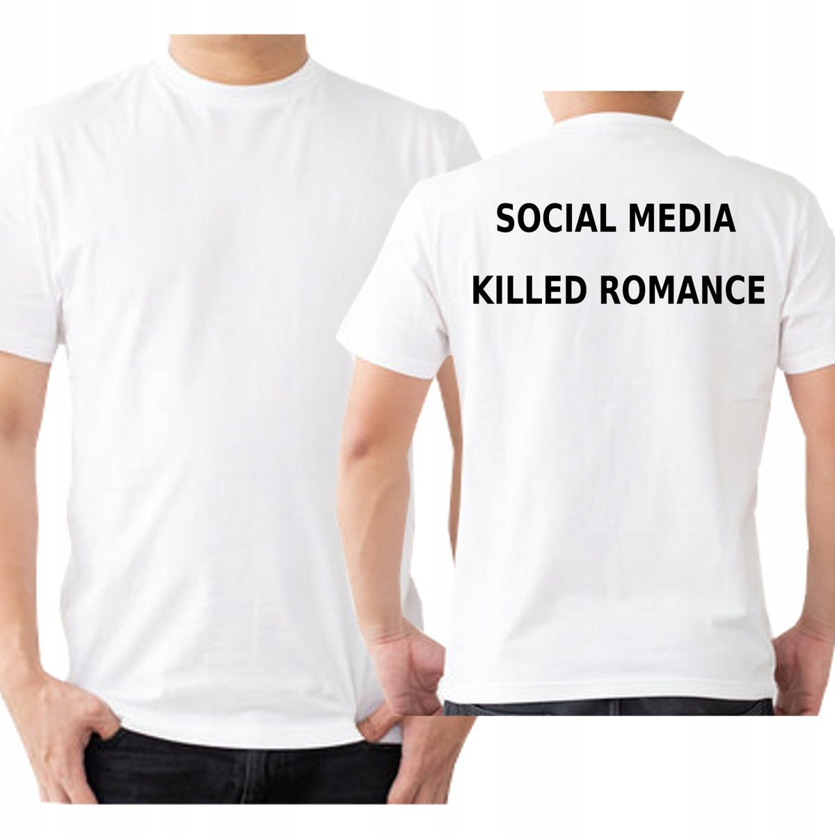 KOSZULKA SOCIAL MEDIA KILLED ROMANCE Z NADRUKIEM NA PLECACH JAKOŚĆ L 3428