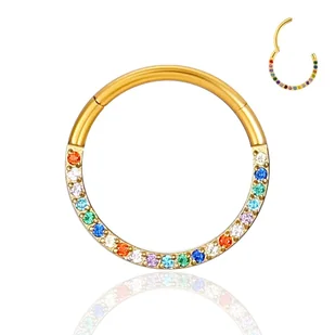 Kolczyk PIERCING Clicker Kółko Kryształki Złoty Septum Daith TYTAN 1,2/8 - Kolczyki - miniaturka - grafika 1