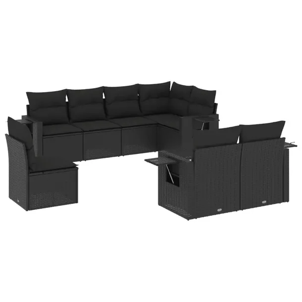 Modułowy zestaw mebli ogrodowych z poduszkami, czarny, rattan PE, 55x62x69