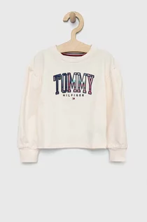 Bluzy dla dziewczynek - Tommy Hilfiger bluza dziecięca kolor beżowy z aplikacją - grafika 1