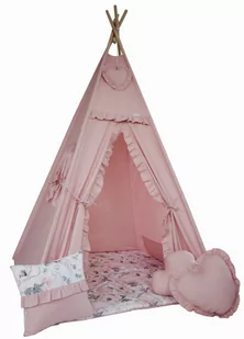 Namiot Tipi  z falbankami zestaw BRUDNY RÓŻ +BIAŁA PEONIA - Namioty i tipi dla dzieci - miniaturka - grafika 1