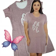 Bielizna nocna - KOSZULA NOCNA WISKOZA słodka urocze serduszka oh la la miękka 50 52 4xl - miniaturka - grafika 1