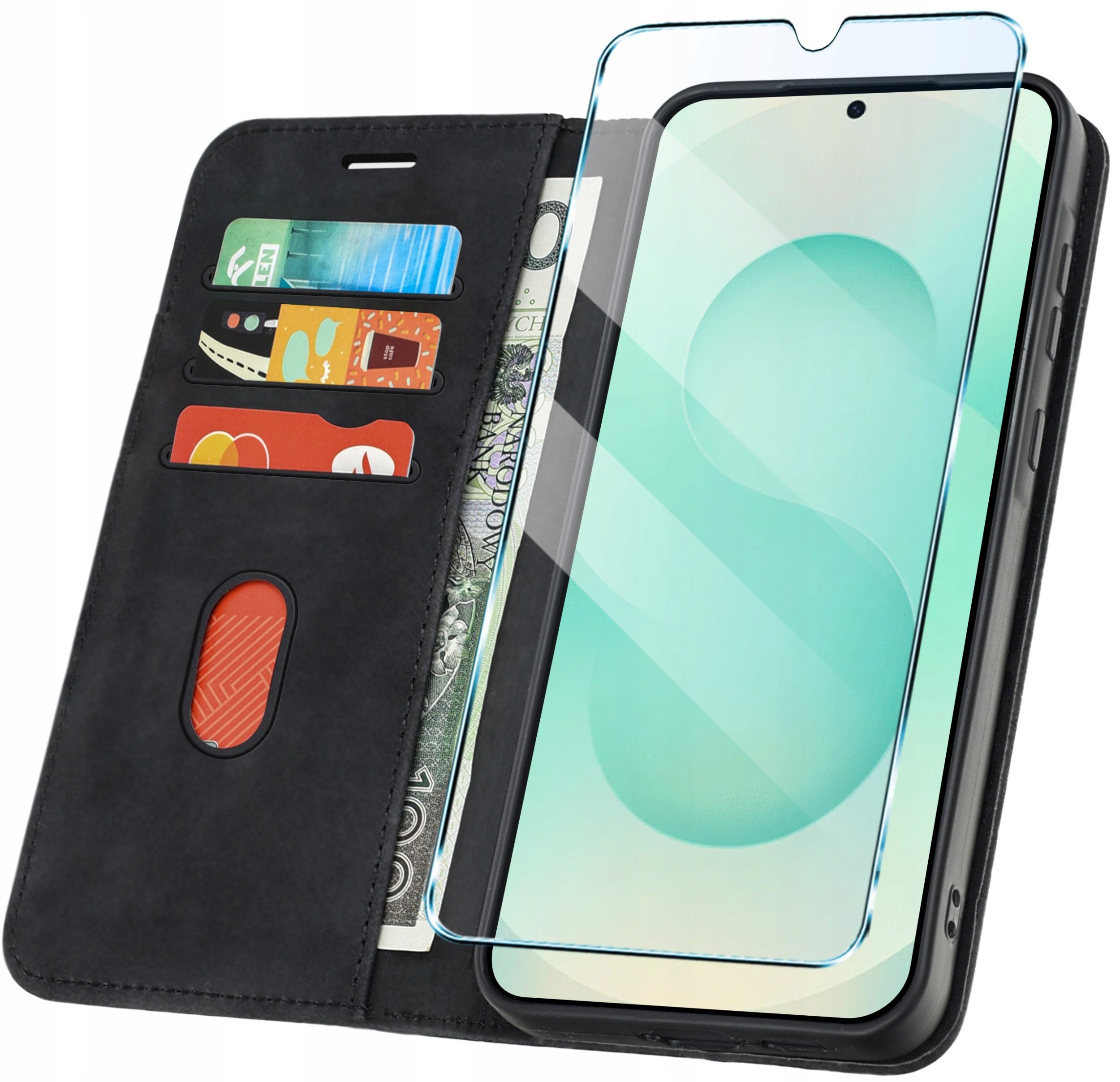 ETUI Z KLAPKĄ do Samsung S25 Zamykane Magnetyczne Skórzane + Szkło