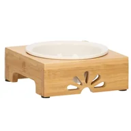 Miski dla psów - Miska ceramiczna dla psa i kota z bambusową, antypoślizgową podstawką biała PA0197 - miniaturka - grafika 1