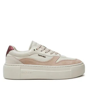 Sneakersy Calvin Klein Ff Cupsole Lace Up W/Ml Mix M HW0HW02125 Beżowy - Sneakersy damskie - miniaturka - grafika 1