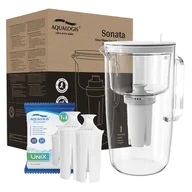 Dzbanki filtrujące - Szklany dzbanek filtrujący Sonata Biały + 2 wkłady UniX - miniaturka - grafika 1