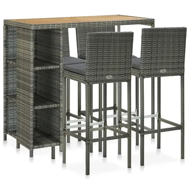 Zestaw Mebli Barowych Rattanowych, Szary, 120x60x110 cm, 4 Stołki