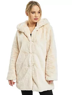 Płaszcze damskie - Urban Classics Damski płaszcz z kapturem ze sztucznego futra królika, damski płaszcz z kapturem i kieszeniami bocznymi, dostępny w wielu kolorach, rozmiary XS-5XL, białawy, 3XL duże rozmiary - grafika 1