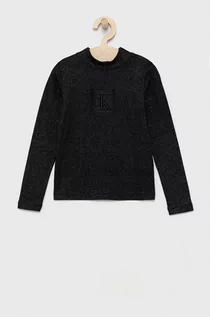 Koszulki dla dziewczynek - Calvin Klein Jeans Longsleeve dziecięcy kolor czarny z półgolfem - grafika 1