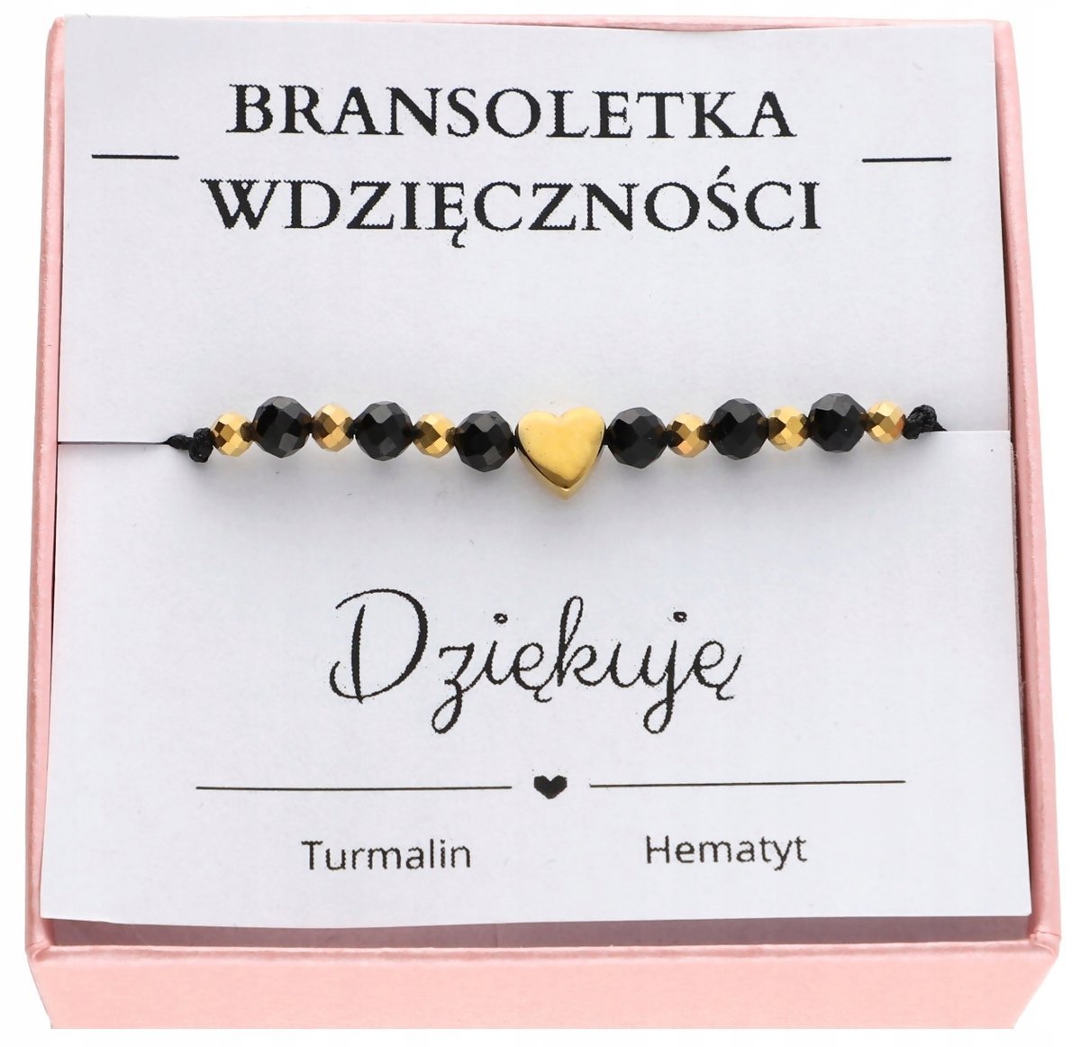 Bransoletka wdzięczności z turmalinem i hematytem kamienie naturalne serce