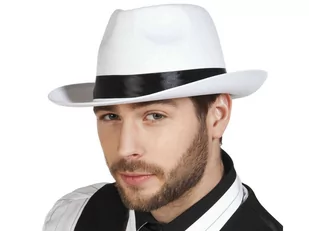 Kapelusz Gangstera biały z czarną lamówką - 1 szt. - Dodatki do strojów karnawałowych - miniaturka - grafika 1