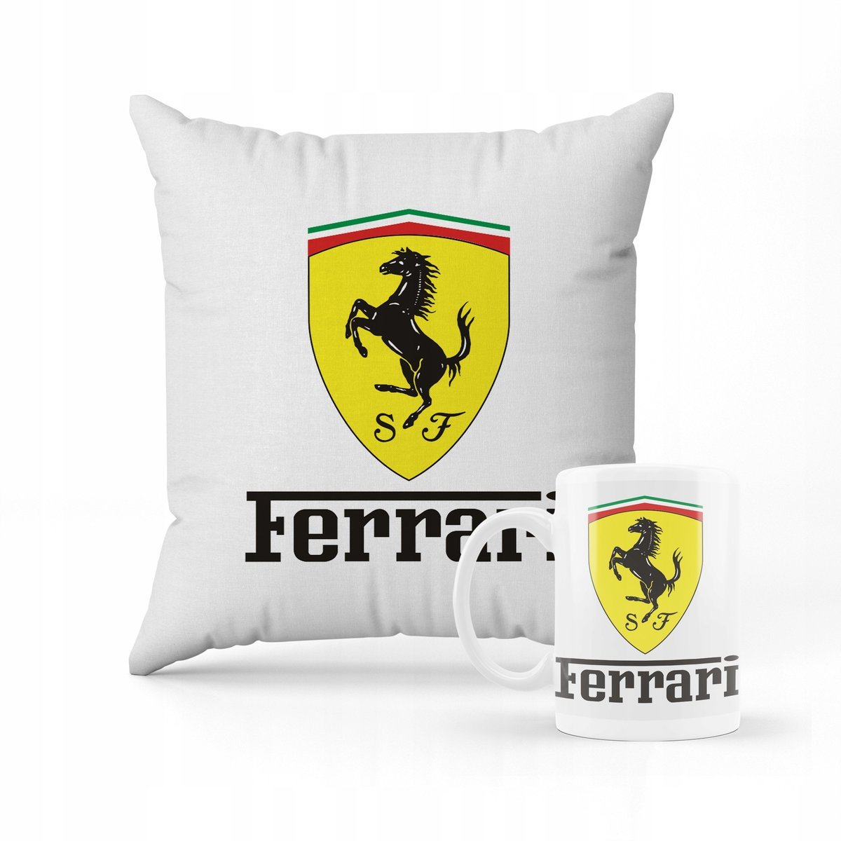 ZESTAW PODUSZKA + KUBEK PREZENT DLA DZIECKA Ferrari AUTO LOGO + IMIĘ 2