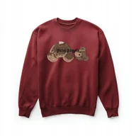 Bluzy męskie - Modna bluza haftowana bordowa Miś Premium jakość unisex XL - miniaturka - grafika 1