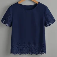 Koszule damskie - TEMU Koszulka Damska z Eleganckim Detalem Koronkowym, Krótki Rękaw - miniaturka - grafika 1