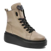 Botki damskie - Beżowe Sneakersy Karino Damskie Buty Jesienne - miniaturka - grafika 1