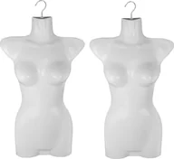Manekiny wystawowe - zestaw 2 torsów kobiecych - plastikowy tors damski 70 cm - pół plastikowego korpusu w kolorze białym - popiersie manekina - pół plastikowego korpusu damskiego - figurka manekina - manekin ekspozycyjny z haczykami - miniaturka - grafika 1
