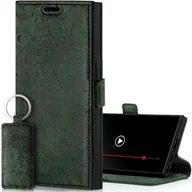 Etui i futerały do telefonów - SURAZO Etui na telefon komórkowy Samsung Galaxy S24 Ultra Slim z klapką ze skóry naturalnej [przegródka na karty, ochrona RFID, kwiatowy wzór] etui z klapką, skórzane etui (zielone) - miniaturka - grafika 1