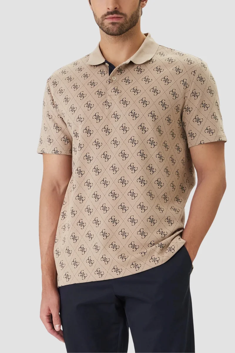 GUESS Beżowa męska koszulka polo w monogram 4G Jacquard XL