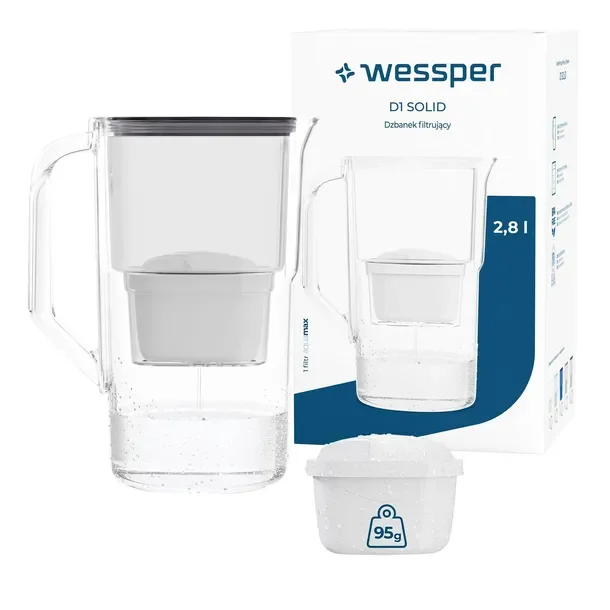 Dzbanek plastikowy Wessper D1 SOLID 2,8l czarny + 2x filtr wkład wody