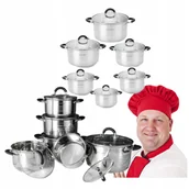 Zestawy garnków i patelni - Zestaw Garnków Indukcyjnych Masterpan 12 El. ze Szklanymi Pokrywkami - miniaturka - grafika 1