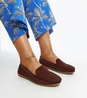 Mokasyny damskie - Brązowe materiałowe mokasyny Fiammetta -37 - miniaturka - grafika 1