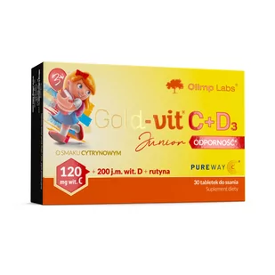 Olimp Gold-Vit C + D3 Junior Odporność smak cytrynowy 30 tabletek do ssania - Przeziębienie i grypa - miniaturka - grafika 1