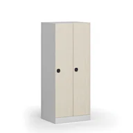 Szafki BHP - Szafa ubraniowa obniżona 2-drzwiowa, 1500 x 600 x 500 mm, zamek kodowy, drzwi laminowane, brzoza - miniaturka - grafika 1