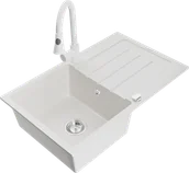 Zlewozmywaki z baterią - Mexen Bruno zlewozmywak granitowy 1-komorowy z ociekaczem i baterią kuchenną Elia, biały - 6513-20-670101-20 - miniaturka - grafika 1